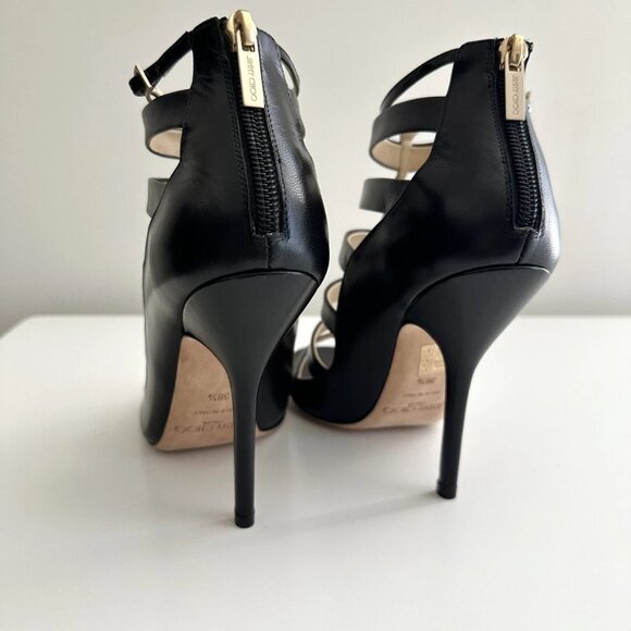 NEW JIMMY CHOO Black Leather Caged Ankle Strap Sandals Size 38.5 - Picture 9 of 14